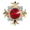 Goldfarbene Kreuz Brosche mit rotem Kristall und klaren Strasssteinen als Anstecknadel. - Roter Strass