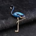 Blue enamel flamingo brooch, elegant metal alloy animal pin for sweater and coat decoration. - Blue