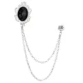 Vintage schwarzer Edelstein Doppelkette Brosche für Herren Anzug Reversnadel Abzeichen Schmuck - Silber Basis Schwarzer Edelstein