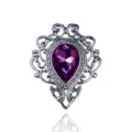 Vintage lila Kristall Strass Brosche, elegante silberne filigrane Anstecknadel für Damen. - Silberbasis mit violettem Kristall