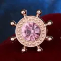 Rose gold ship wheel collar pin with pink rhinestone, elegant lapel brooch for shirts. - Pink