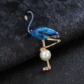 Blue flamingo pearl brooch alloy sweater coat pin fashion animal jewelry accessory - Blue (with Pearls)