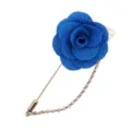 Blaues Stoffrosen Reversnadel mit langem Metallstab und Kette fuer Hochzeitsanzug Dekoration. - Blau