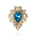 Vintage goldene Tropfenblaue Edelstein Brosche elegante hohle Filigran Reversnadel - Goldbasis mit pfauenblauem Kristall
