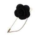 Schwarze Stoff Rose Brosche Lange Nadel Quaste Kette Anzug Revers Blume Hochzeit Schmuck - Schwarz