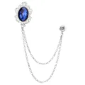 Retro blauer Edelstein Quaste Brosche, elegante silberne Strass Anzug-Accessoire. - Silberne Basis Blauer Edelstein
