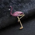 Purple enamel flamingo brooch for sweaters and coats, stylish alloy animal jewelry piece. - Purple
