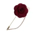 Bordeaux Stoff Rose Anstecknadel Brosche mit langer Metallnadel und Kette für Hochzeitsanzug. - Burgunderrot