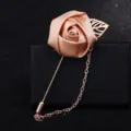 Herren Goldene Rose Blume Brosche Anzug Reversnadel mit Hängender Kette Blatt Schmuck - Champagner