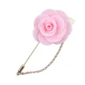 Stoffrosen Brosche mit langer Nadel und Kette, elegantes Hochzeits Revers Accessoire. - Rosa