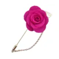 Modische pinkfarbene Stoffrosen Brosche mit langer Nadel und Quasten Kette fuer Hochzeitsanzug. - Fuchsia