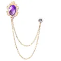 Herren Vintage lila Edelstein Brosche goldfarben Quette Kette Reversnadel Anzugschmuck - Goldene Basis mit violettem Edelstein
