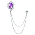 Herren Europäische Vintage lila Edelstein Quette Kette Brosche Anzug Kragen Nadel - Silberne Basis mit violettem Edelstein