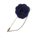 Dunkelblaue Stoffrose Reversnadel mit langem Metallstab und Kettchen Brosche Accessoire. - Marineblau