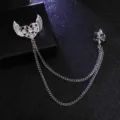 Silber Strass Engel Flügel Herz Brosche Kette Retro Kragennadel für Damen und Herren - Silber