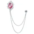 Herren silberne Brosche mit rosa Kristall Strass und doppelten Kette fuer Anzug Ansteck - Silber Rosa Edelstein