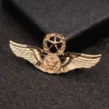Gold vintage pilot wings brooch military star badge retro lapel pin fashion accessory - Gold
