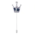 Elegante spilla da risvolto a corona argentata con cristalli blu per abiti eleganti. - Corona in Pietra Blu Scuro (Base Argento)