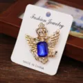 Vintage double-headed eagle crown brooch with blue rhinestone crystal for men shirt suit. - Sapphire (Gold Base)