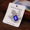 Vintage silver crown double eagle brooch pin with blue crystal rhinestone for men shirts. - Sapphire (Silver Base)