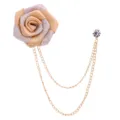 Broche fleur de rose en tissu elegante avec double chaine pour costume homme mariage. - Champagne