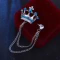 Herren Vintage Krone Strass Brosche Anzug Kette Pin Blaue Kristall Abzeichen Schmuck - Pfauenblau Strass Krone / Silber