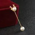 Gold deer antler pearl brooch pin, elegant fashion jewelry accessory for men and women. - Deer Head
