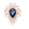 Vintage Tropfen Edelstein Brosche, elegantes goldenes hohles Metall Kragen Nadel Schmuck. - Goldbasis mit dunkelblauem Kristall