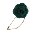 Elegante dunkelgrüne Stoffrosen-Anstecknadel mit goldener langer Nadel und Kette für Hochzeitsanzug. - Dunkelgrün