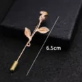 Gold rose flower long pin lapel brooch vintage suit accessory for men and women 6.5cm - Rose