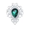 Vintage Hof Grüner Tropfen Edelstein Brosche Silber Hohl Kragennadel Eleganter Schmuck - Silberbasis mit grünem Kristall