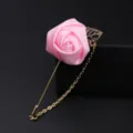 Herren Anzug Rosa Schleife Rose Brosche mit Langem Stift Kette und Goldenen Blättern - Rosa