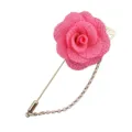 Rosa Stoff-Rosen-Broschennadel mit langer Nadel und Metallkette fur Hochzeitsanzug-Accessoire. - Wassermelonenrot