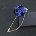 Herren Anzug blaue Rose Brosche mit goldenen Blättern langer Nadel Kette Anstecknadel Schmuck - Marineblau