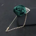 Dunkelgrüne Satin Rose Brosche Gold Blatt Lange Nadel Kette Herren Anzug Ansteckblume Variante - Dunkelgrün