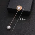 Vintage pearl lapel pin for men, elegant long brooch with 7.5cm length for daily wear. - Gold Shell