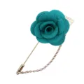 Exquisite Stoffrose Reversnadel mit goldener langer Nadel und Kette, ideal für Hochzeiten. - Seegrün