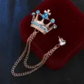 Herren Krone Kette Brosche Vintage Blaue Strass Reversnadel Anzug Abzeichen Zubehör SKU - Seeblau Strass Krone / Gold