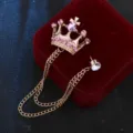 Herren Luxus Krone Kette Brosche Vintage Anzug Reversnadel Kristall Strass Abzeichen Mode - Rosa Strass Krone / Gold