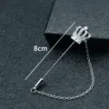 Silver crown lapel pin for men, vintage long pin brooch with chain for suit accessories. - Silver Crown