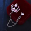 Herren Krone Strass Brosche Anzug Kette Pin Retro Abzeichen silber rosa Kristall Schmuck - Rosa Strass Krone / Silber