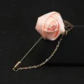 Rosa Stoff Rosen Brosche mit goldener langer Nadel und Kette für Herren Anzug Revers - Aprikose