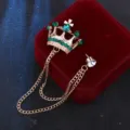 Vintage Kronen Kette Brosche Herren Anzug Nadel Grüne Strass Luxus Schmuck Accessoire - Grün Strass Krone / Gold