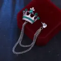 Europäische Retro Kronen Brosche für Herren, elegante grüne Strass Anstecknadel. - Grün Strass Krone / Silber