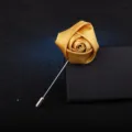Goldene Handgemachte Stoff Rose Reversnadel Variante Herren Anzug Boutonniere Blumen Dekor - Stoffrose Stil / Kurkuma