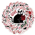Detail view of Christmas black cat stickers set featuring festive holiday design and English words. - Funny Black Cat Holiday Style (T01043726) / Colorful