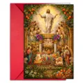 Vista dettagliata del biglietto d'auguri pasquale cristiano con Gesù e busta rossa. - Stile Religioso Gesù di Pasqua (T020402611)