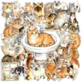 50 Stk. süße Aquarell Katzen Aufkleber Set, lustige Cartoon Haustier wasserdichte Sticker. - Aquarell Katze (T01043615) / 50 Blatt