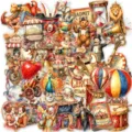 Pegatinas circo vintage diario equipaje impermeable pegatinas decorativas PET material set. - Circo Vintage (T01043597) / 50 Hojas