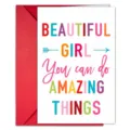 Tarjeta de felicitación inspiradora de arco iris con sobre rojo para chicas y fiestas. - Estilo de Frase Inspiradora (T020402628)